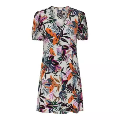 Jacqueline de Yong jungle print jurk ecru 15226056
