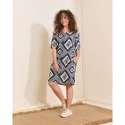 FOS Amsterdam linnen print jurk square navy 7375
