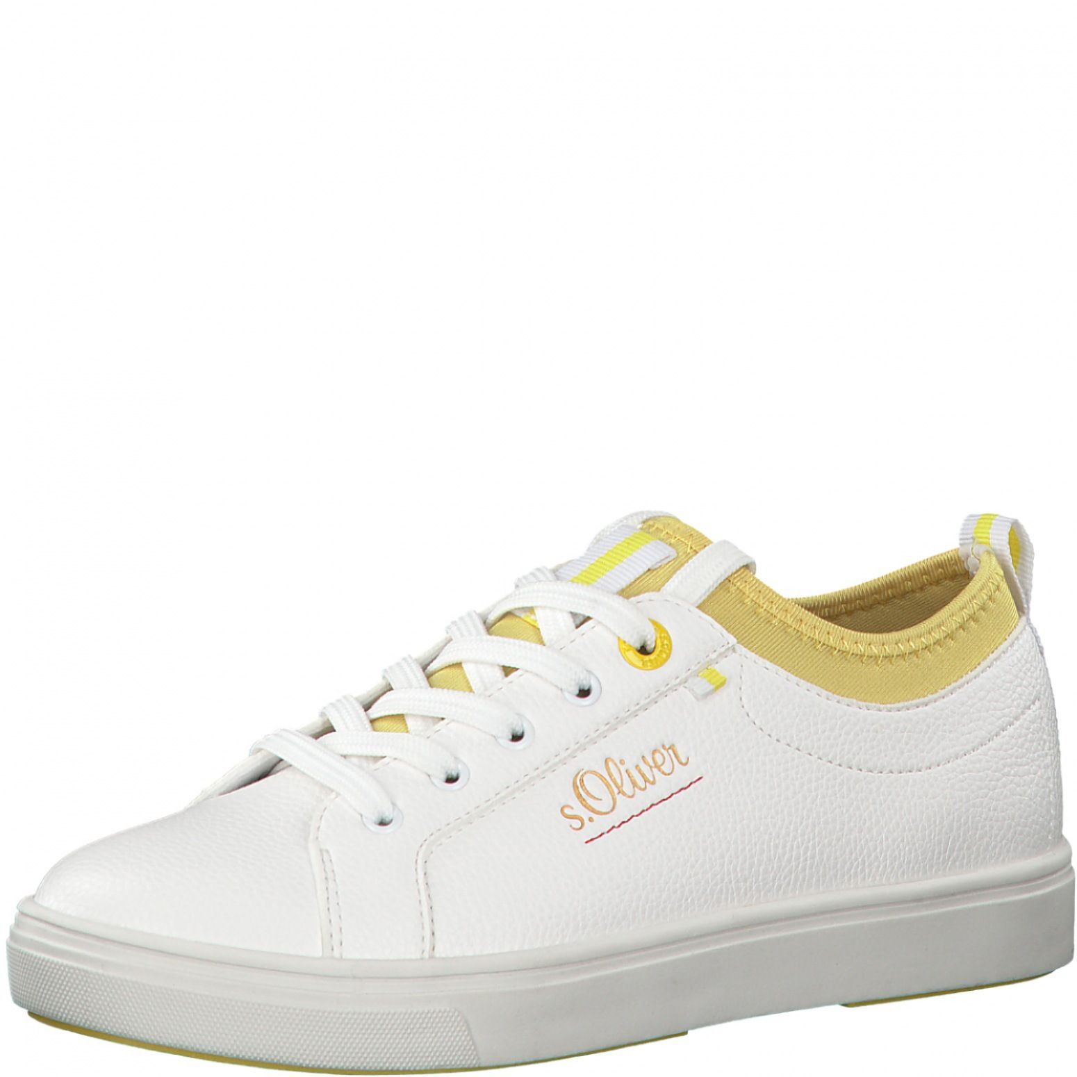 Rommelig Op maat magie S. Oliver witte sneaker met geel detail 5-23603-34