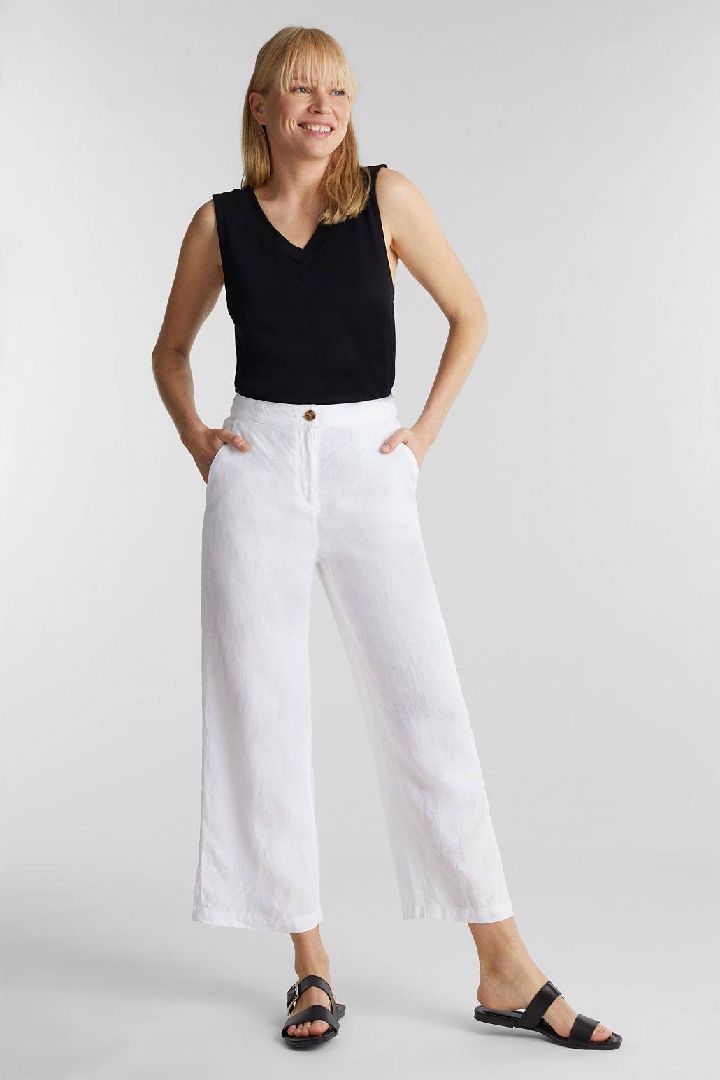 Esprit linnen culotte broek wit 040EE1B305 E100