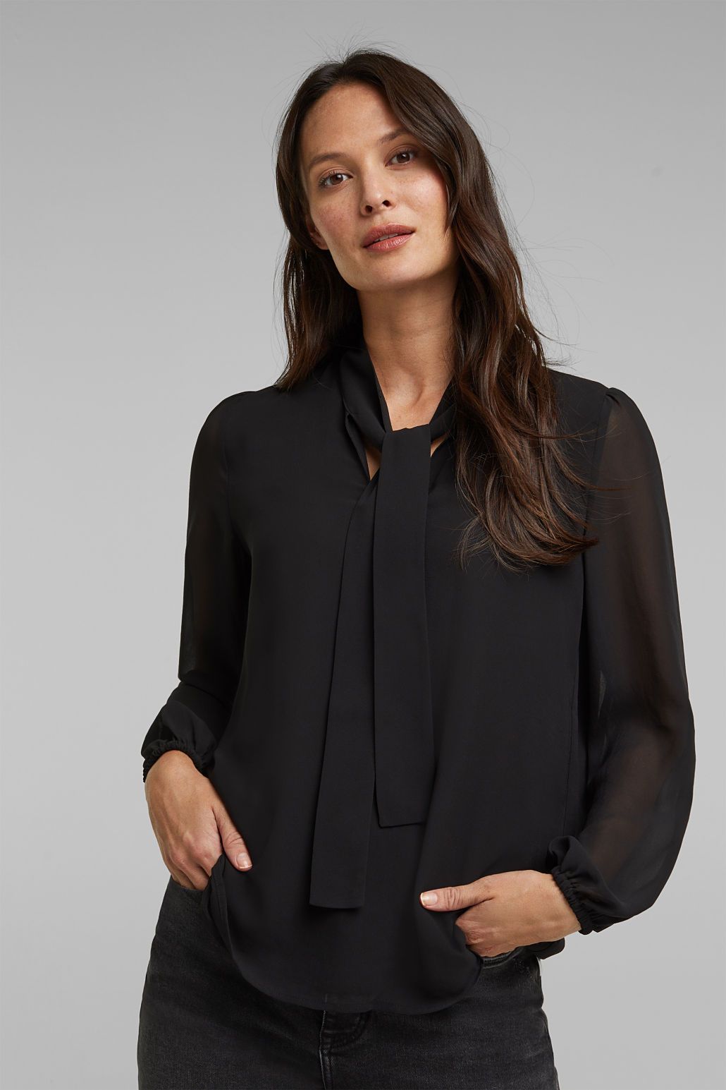 Begin Kolonel moederlijk Esprit blouse met strik zwart 110EE1F315 E001