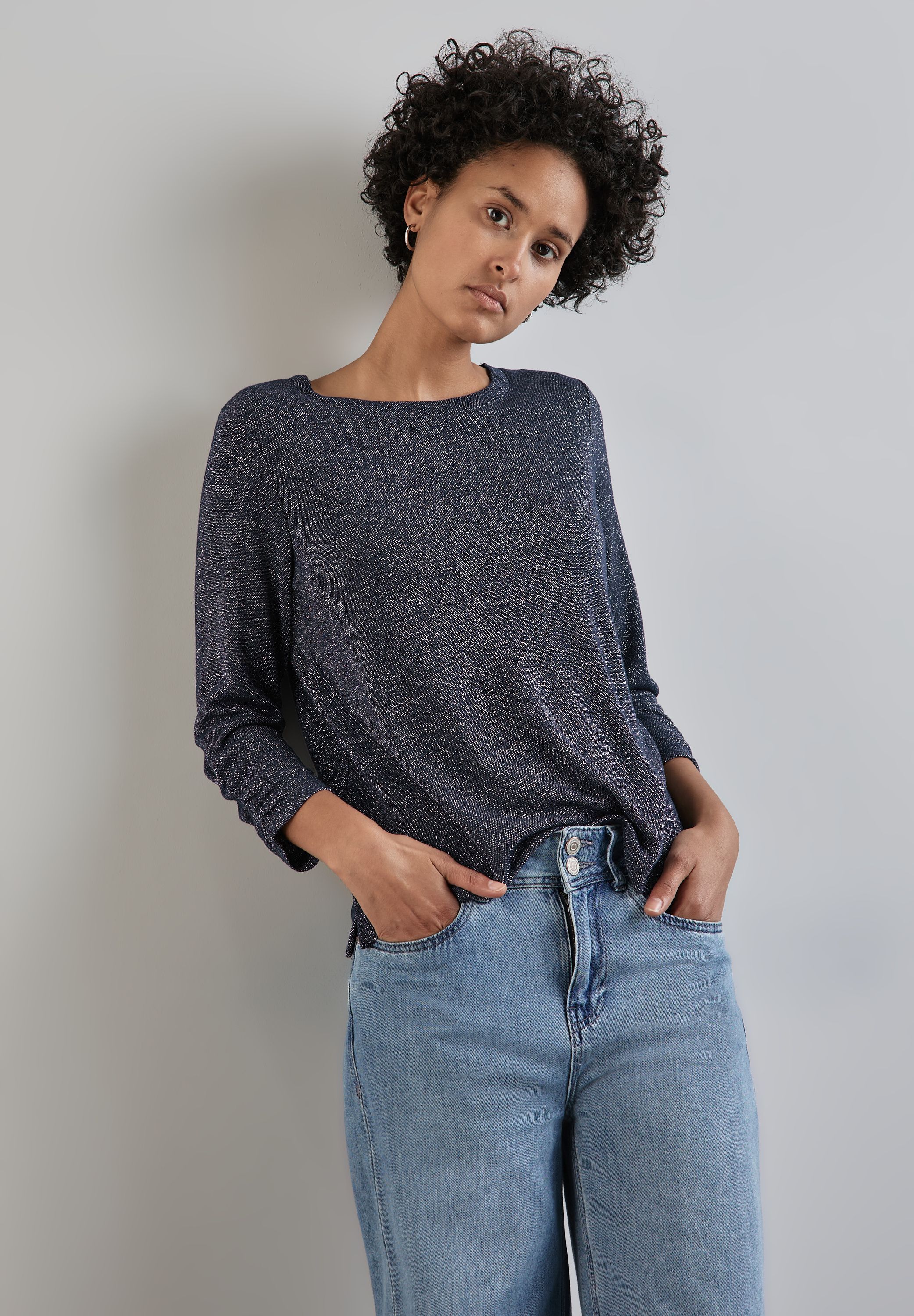 Street One Maglietta Glitterata Donna Con Scollo Tondo E Spacchi Laterali – Mix Viscosa Morbido