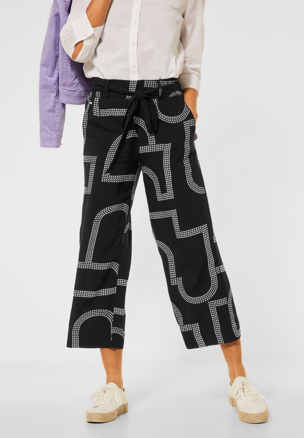Street One wijde print broek zwart 374150 20001