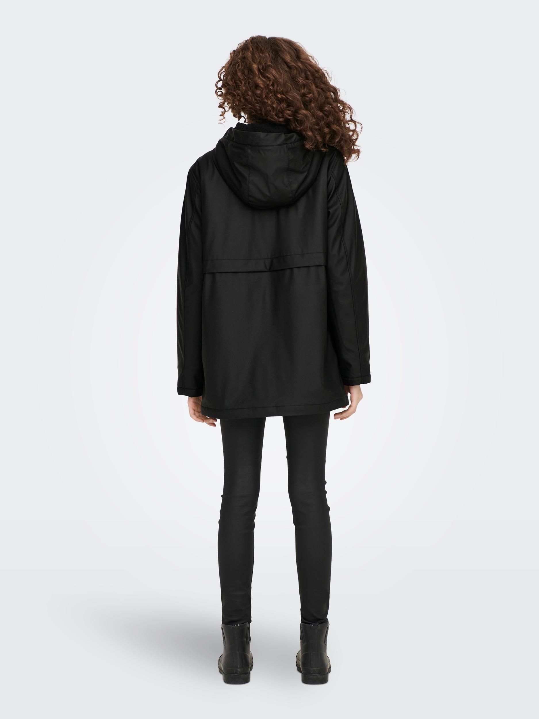 Regenjas voor dames, gevoerd met teddyfleece, regenjas voor dames, waterdicht met imitatiebont, warme Friesennerz PU windbreaker regenparka voor de winter, Zwart, 40