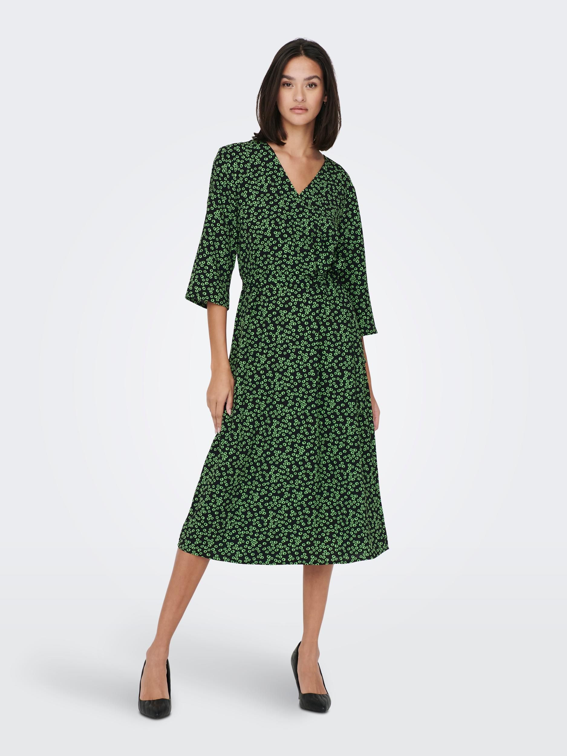 JDY overslag jurk black green flowers 15207813