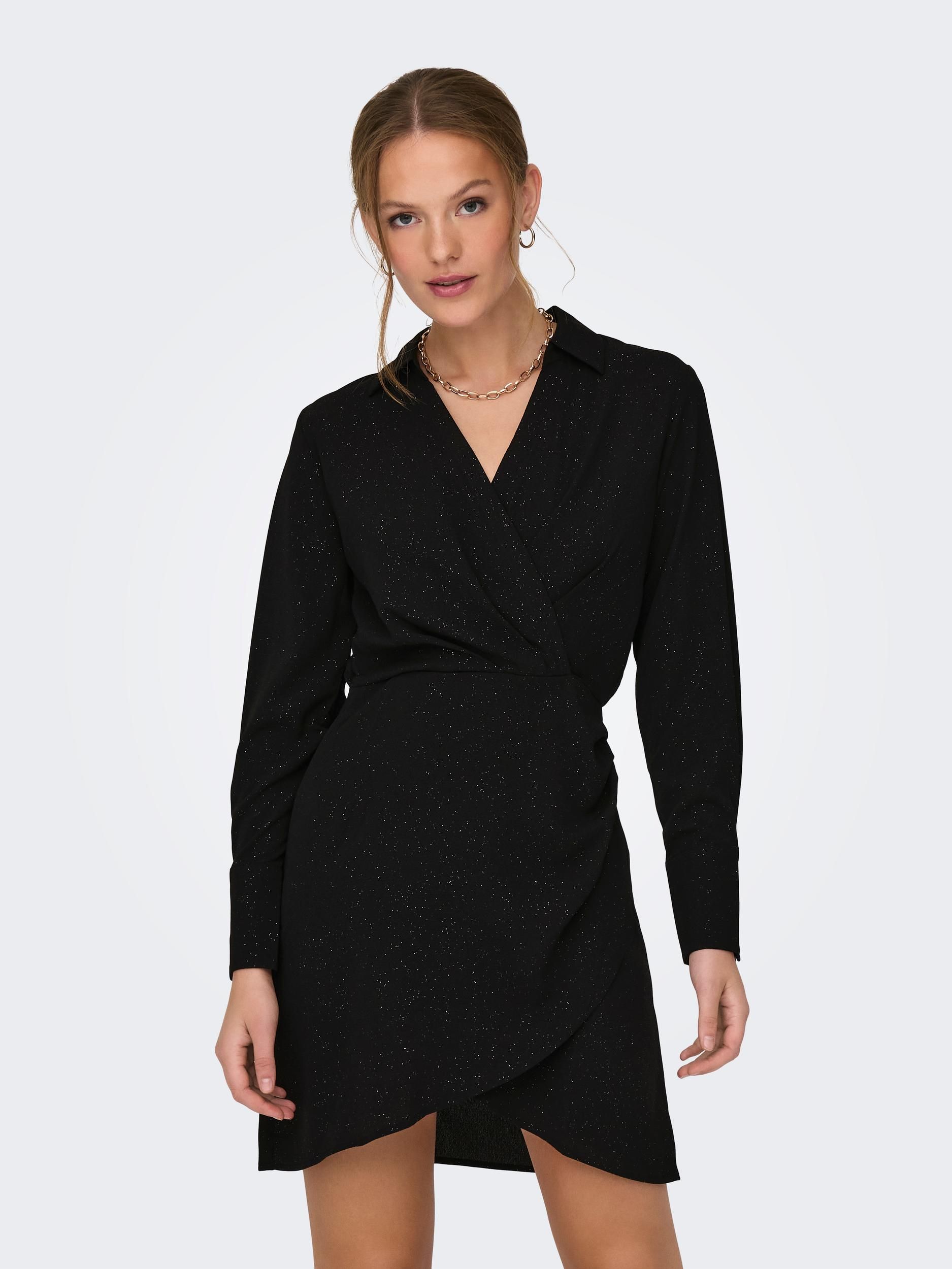 JDY glitter overslag jurk black 15313028