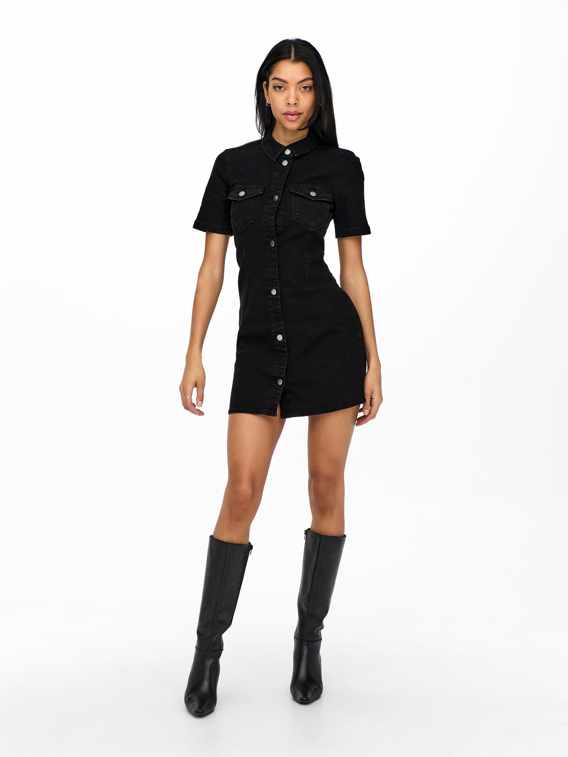 Zwarte denim jurk sales