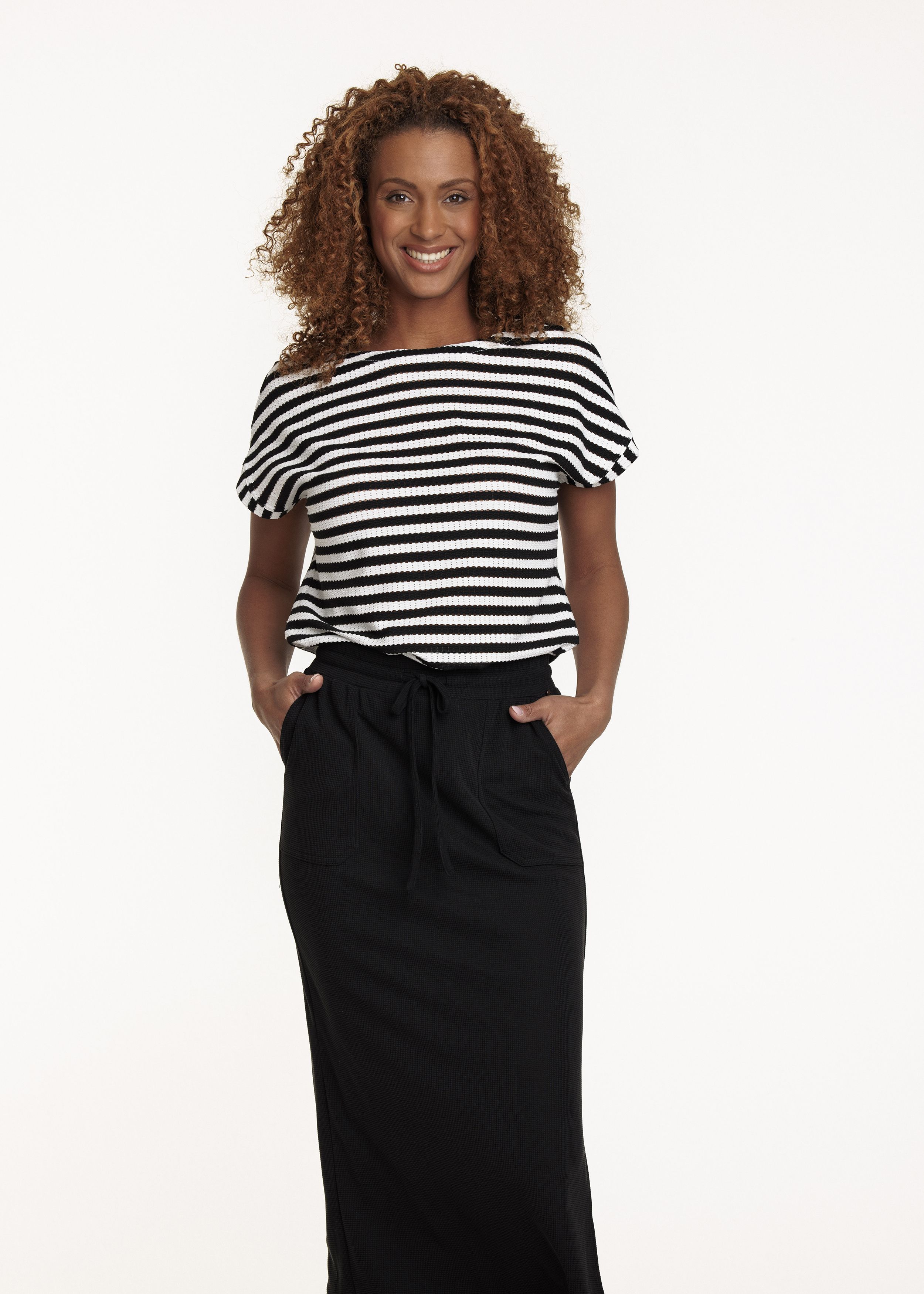 Tramontana streep shirt black T02 08 401
