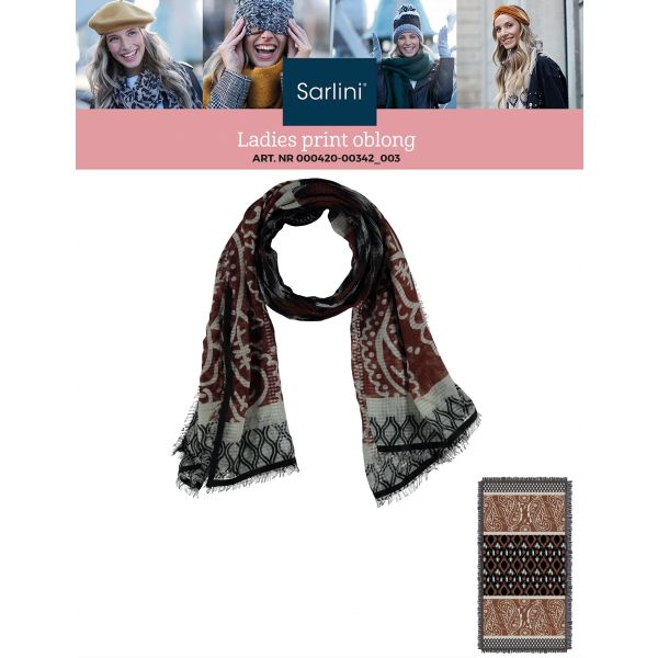 Sarlini lange print sjaal mid brown 000420-00342-One Size