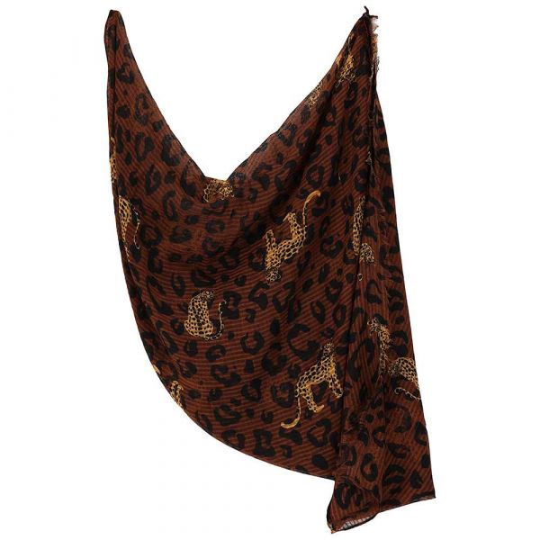 Sarlini panterprint sjaal mid brown 000420-00383-One Size