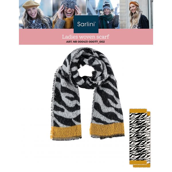 Sarlini lange sjaal zebraprint zwart 000431-00077-One Size