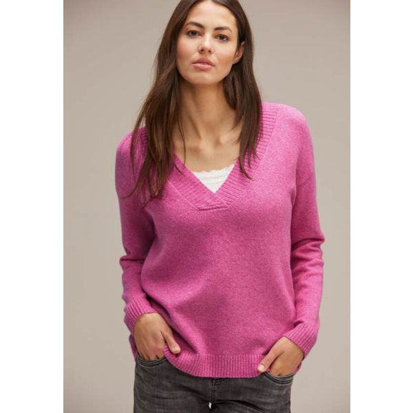 Street One v-hals trui cozy pink 302550 15310