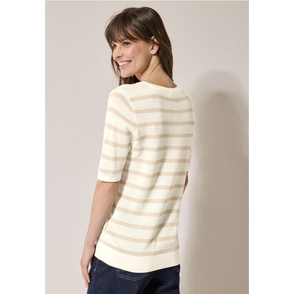 Cecil gebreid streep shirt pearl beige 303240 2650