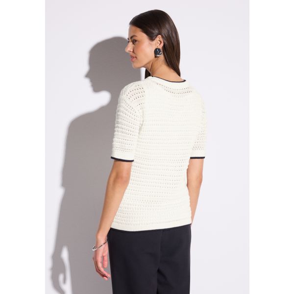 Street One katoenen ajour trui off white 303244