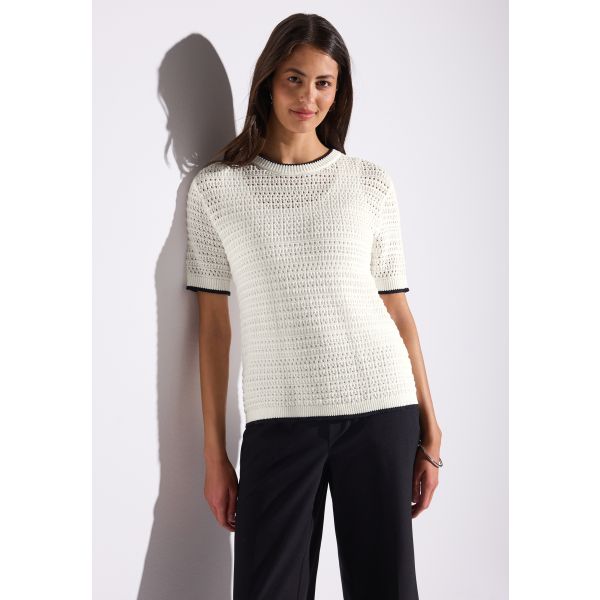 Street One katoenen ajour trui off white 303244