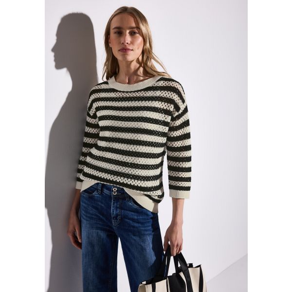 Street One ajour brei trui black 303245 20001