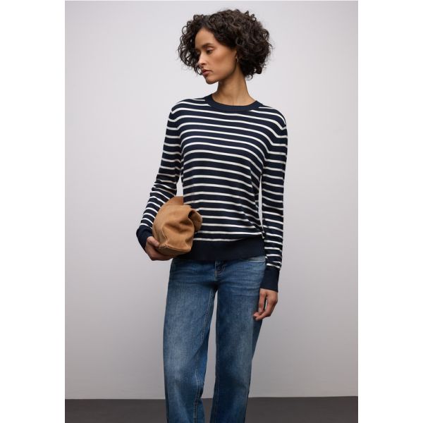 Street One streep trui deep blue 303567 21238