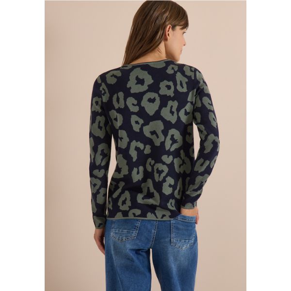 Cecil leopart print trui dark blue 303977 26831