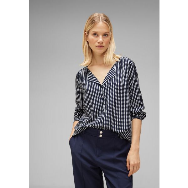 Street One ruit blouse deep blue 344195 21238