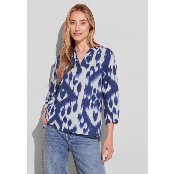 Street One linnen print blouse water blue 344479 