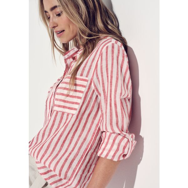 Street One linnen streep blouse red 345384 26278