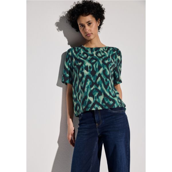 Street One print blouse hunter green 345527 35930