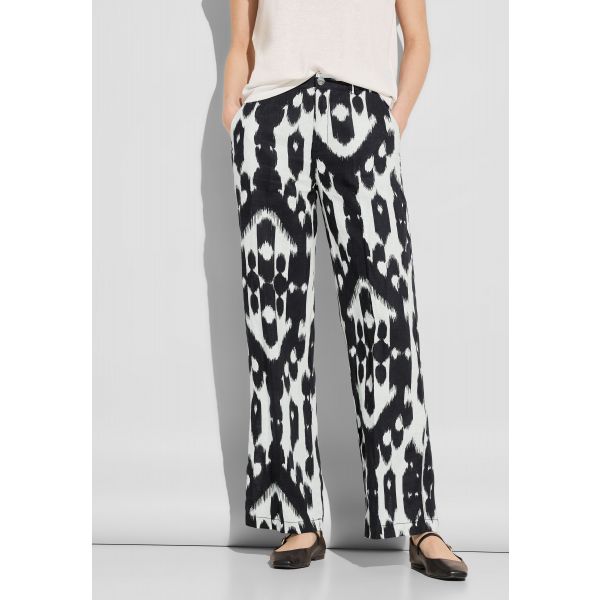 Street One linnen print broek black 377314 20001