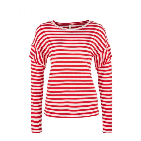 QS streep shirt met volant rood 42.802.31.3086 31G