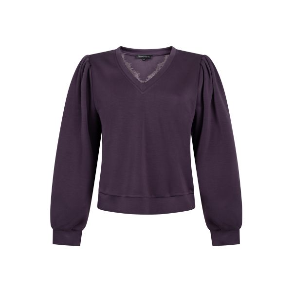 Tramontana sweater met kant aubergine C07-22-601