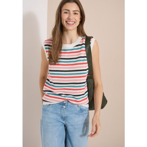 Cecil streep top met knopen sand beige 303877 3274