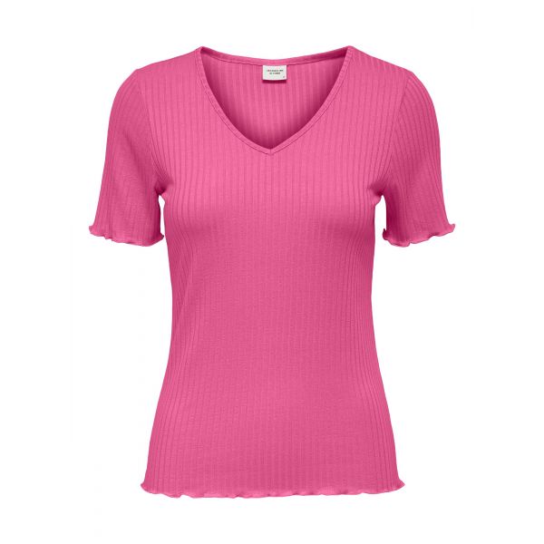 JDY v-hals rib top shocking pink 15238718