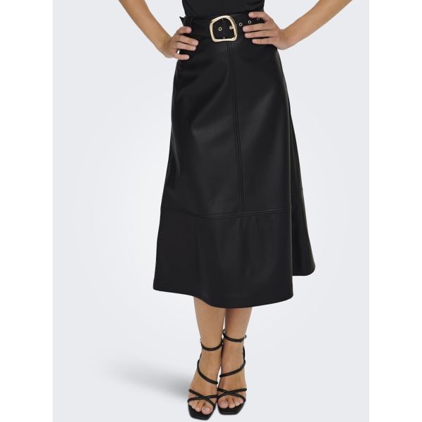 JDY faux midi leather rok black 