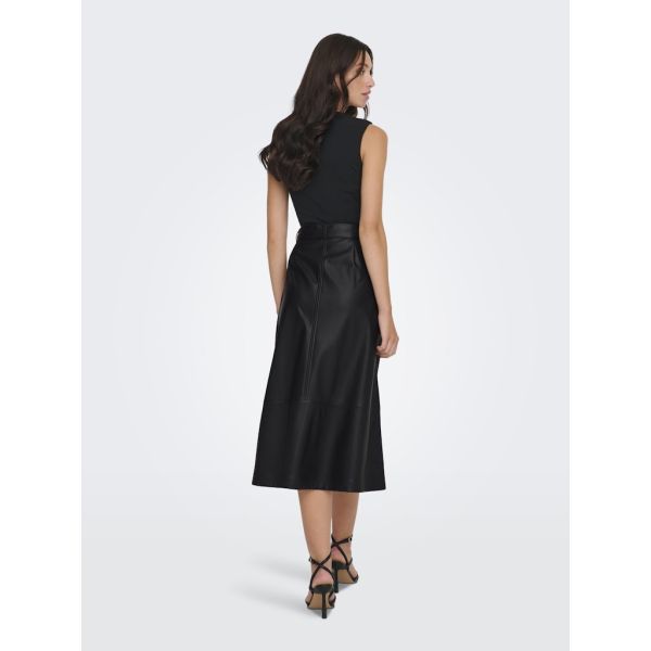 JDY faux midi leather rok black 