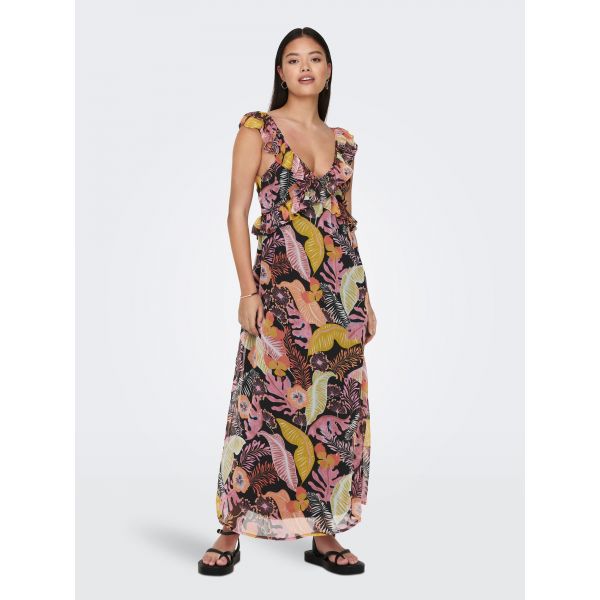 JDY midi print jurk black pink 15294481