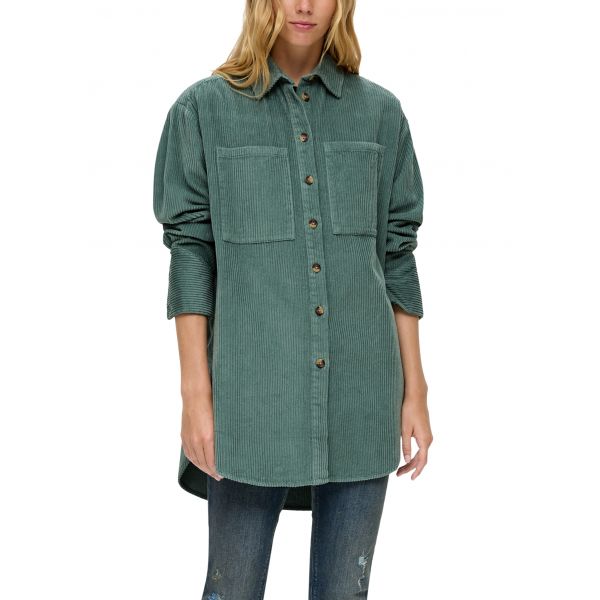 QS by S. Oliver corduroy blouse blue green 2131762