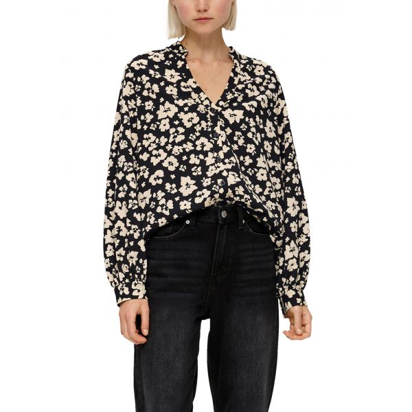 QS by S. Oliver bloemenprint blouse zwart 