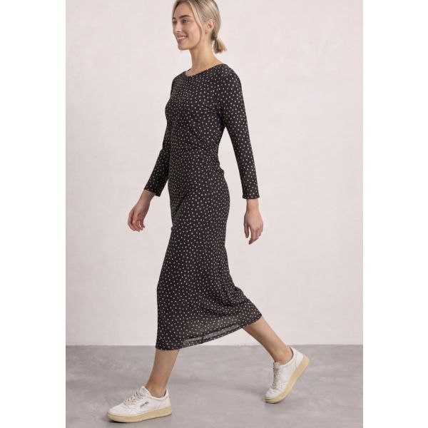 Street One stippen mesh jurk black coffee 145036