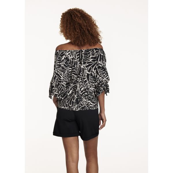 Tramontana palm leaves blouse black D03-08-301