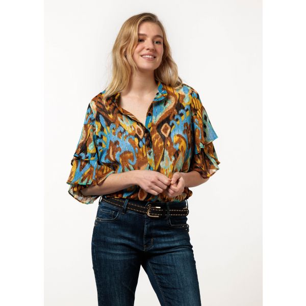 Tramontana ikat print blouse black C11-11-301